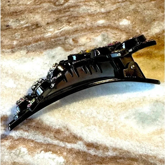 Dark Green, Olive & AB Ombre Floral Crystal Rhinestone Hair Clip Claw Large - Picture 4 of 4